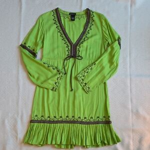 Moda International Green Embroidered Long Sleeve Dress Boho sz Small